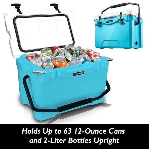 Serenelife Portable Cooler Box - Holds Up to 63 Cans, Keeps Ice Up to 5 Days, Heavy-Duty 25-Quart (Blue) SLCB25BL